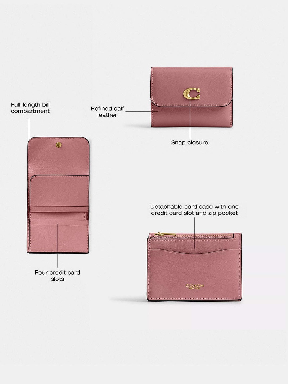Coach Essential Card Holder Wallet Peony Refined Leather CZ111 NWT - Picture 13 of 14